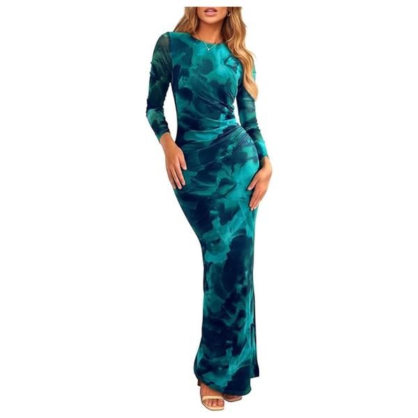 Prettygarden Women's Long Sleeve Floral Print Bodycon Maxi Dress