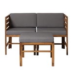 Walker Edison Modular Outdoor Brown And Grey Acacia L/R Chairs + Ottoman