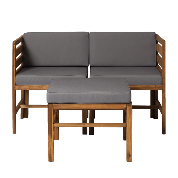 Walker Edison Modular Outdoor Brown And Grey Acacia L/R Chairs + Ottoman