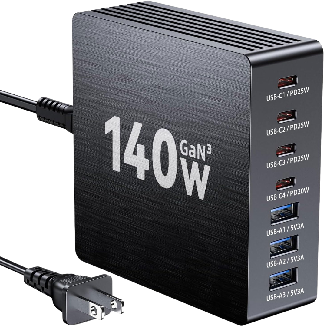 140W GaN III 7 Port USB C Charging Station