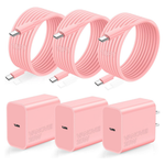 3-Pack 20W USB C Wall Charger W/60W 10' USB C Cables