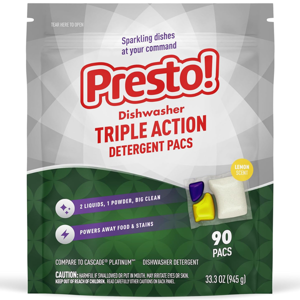 90-Count Presto! Triple Action Dishwasher Pacs (Lemon Or Fresh Scent)