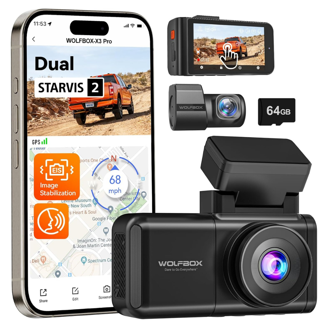 Wolfbox X3 PRO 1440P Front & Rear Dash Camera