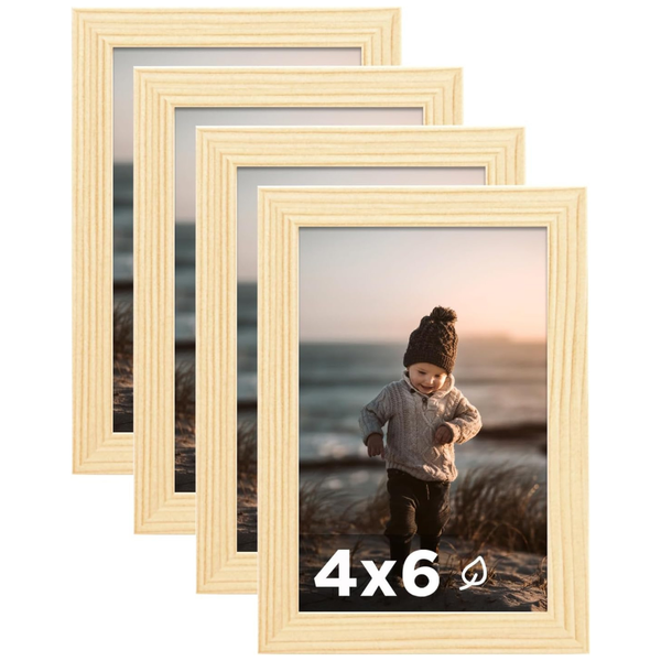 4-Count 4 x 6 Wooden Photo Frames With Plexiglass