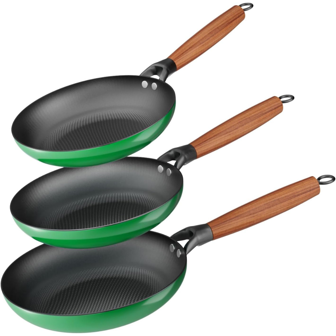 3-Piece Cast Iron Frying Pan Set With Detachable Handle