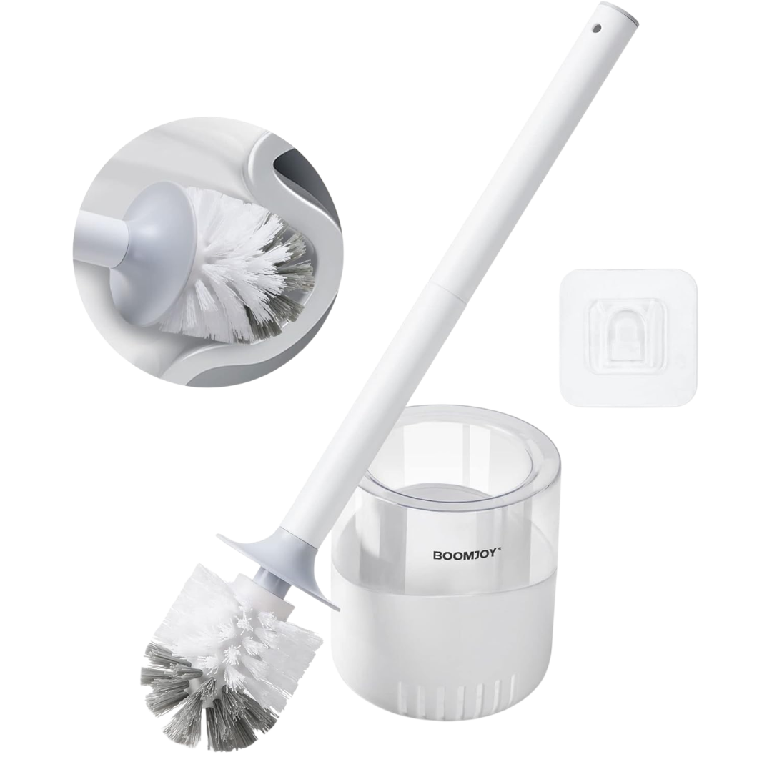 Boomjoy Toilet Bowl Brush and Holder W/ Dense Bristles & Clear Base