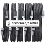 5-Pack Lisen 60W USB-C Braided Charger Cables (3.3/3.3/6.6/6.6/10 ft)