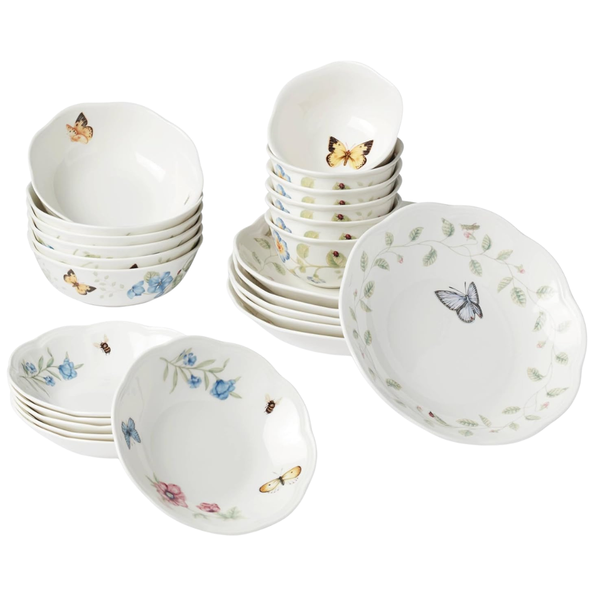 24-Piece Lenox Butterfly Meadow Porcelain Bowl Set