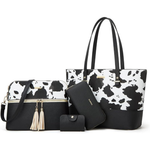 4-Piece YTL Women's Fashion Handbags (Cow-Black-c/Brown-c)