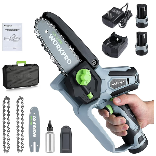 Workpro Mini 6.3" Cordless Electric Compact Chainsaw With 2 Batteries