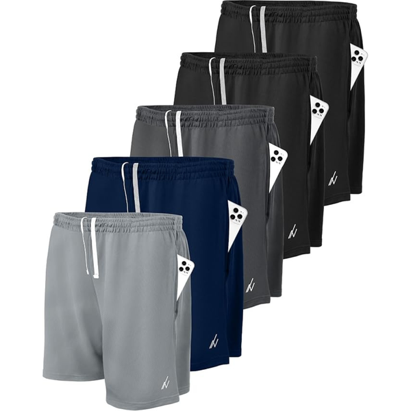 5-Pack Men's Athletic Quick Dry Shorts With Pockets