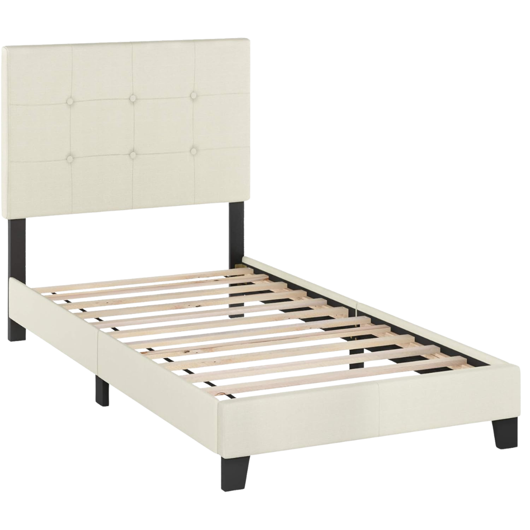 Furinno Laval Button Tufted Upholstered Platform Twin Size Bed Frame