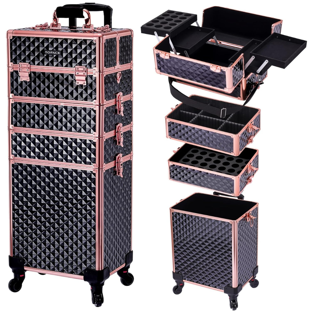 Professional 4-in-1 Rolling Makeup Train Case With Wheels