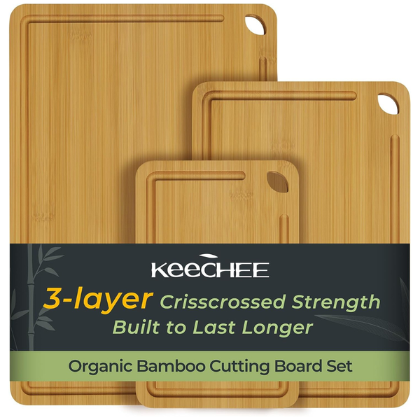 Set Of 3 Keechee Reversible Bamboo Cutting Board With Juice Groove