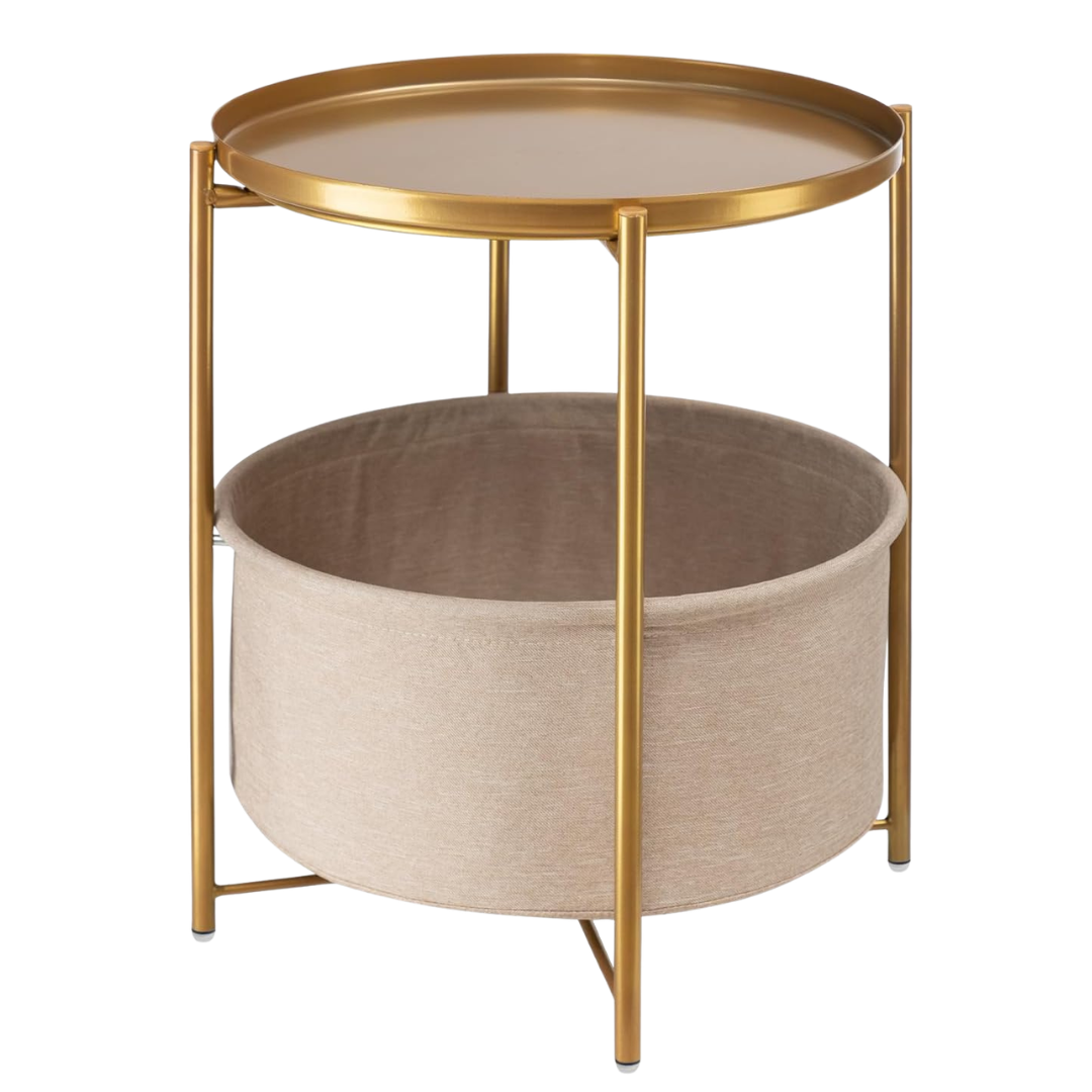 Danpinera Round Side Table With Fabric Storage Basket