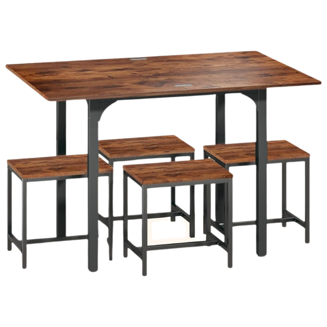 4-Piece Huahuu Rectangle Kitchen Dining Table Set With 4 Chairs (Rustic Brown)