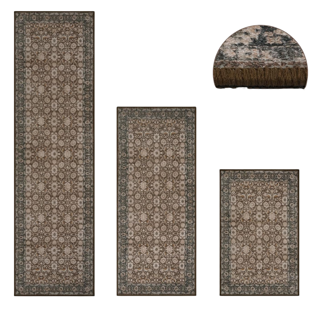 Set Of 3 Kimode Non-Slip Farmhouse Kitchen Rugs With Runner