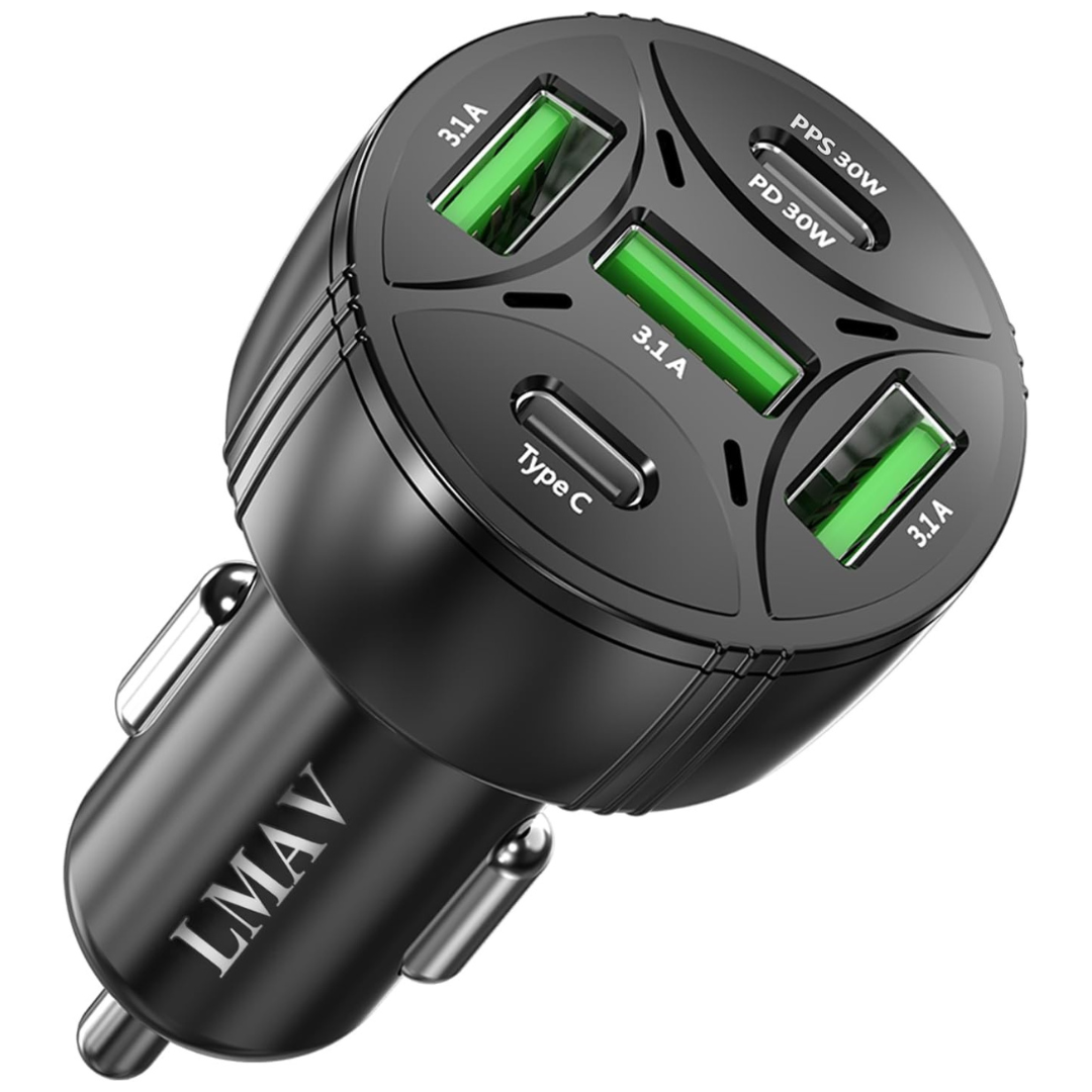 5 Ports 75W PD 3.0 USB C Car Charger Adapter