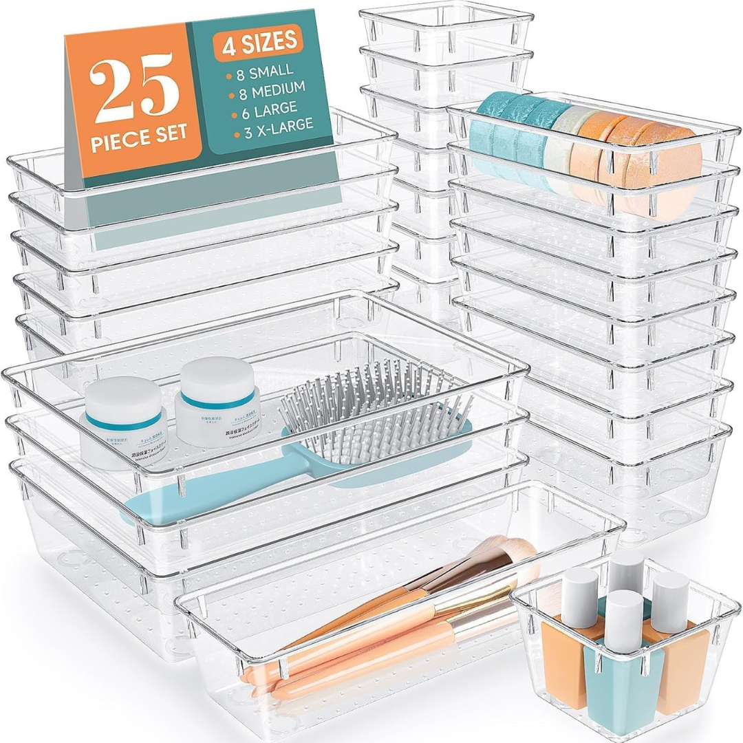25-Pack Wowbox Clear Plastic 4 Sizes Drawer Organizer Set
