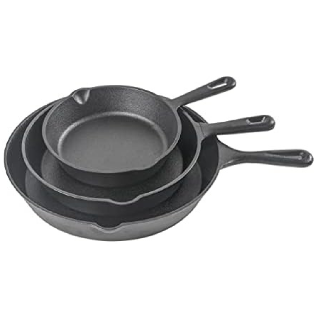 3-Piece Commercial CHEF Cast Iron Cookware Skillet (8"/10"/12")