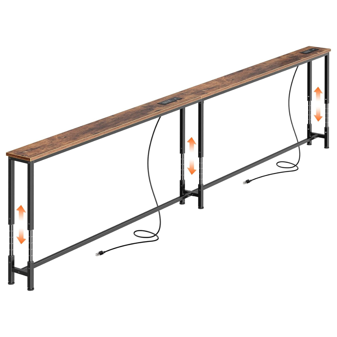 102.4" Height Adjustable Sofa Table with Power Outlets (USB-C/A & AC Ports)