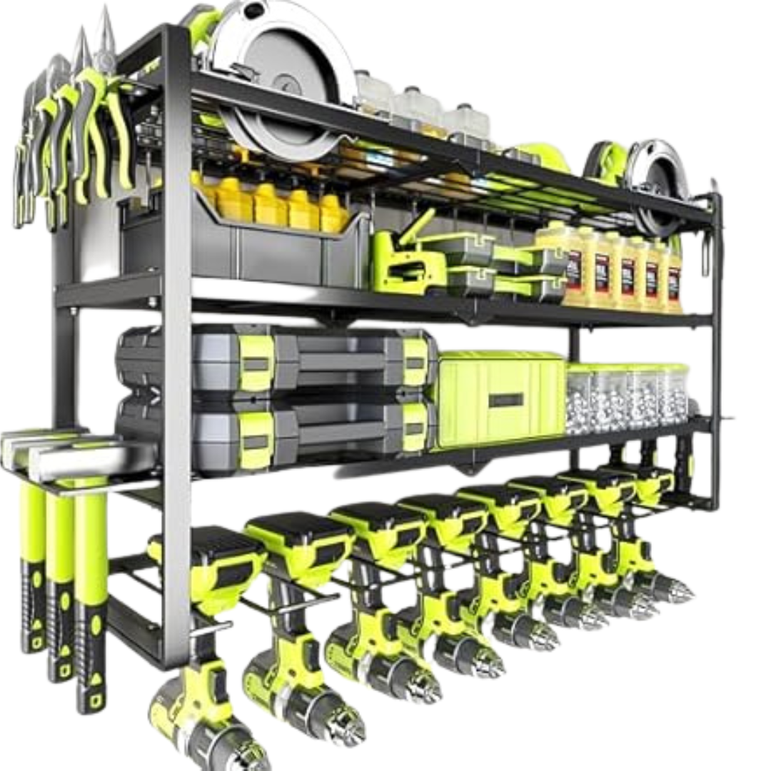 4-Tier Wall Mount Power Tool Organizer with 8 Drill Holders
