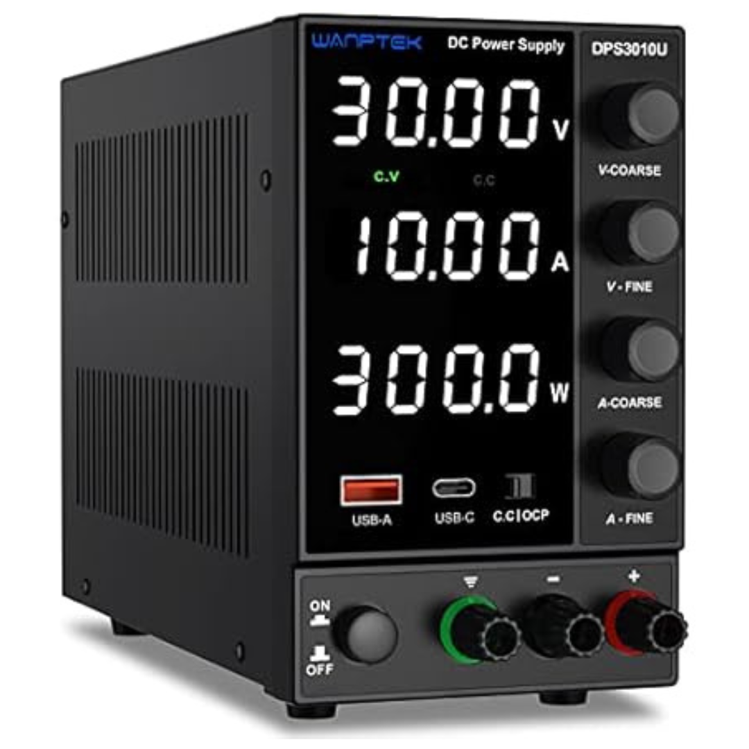 Wanptek 30V 10A Adjustable DC Power Supply with USB & Type-C