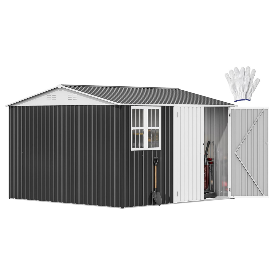 DWVO 10' x 10' Outdoor Storage Shed (Gray + White)