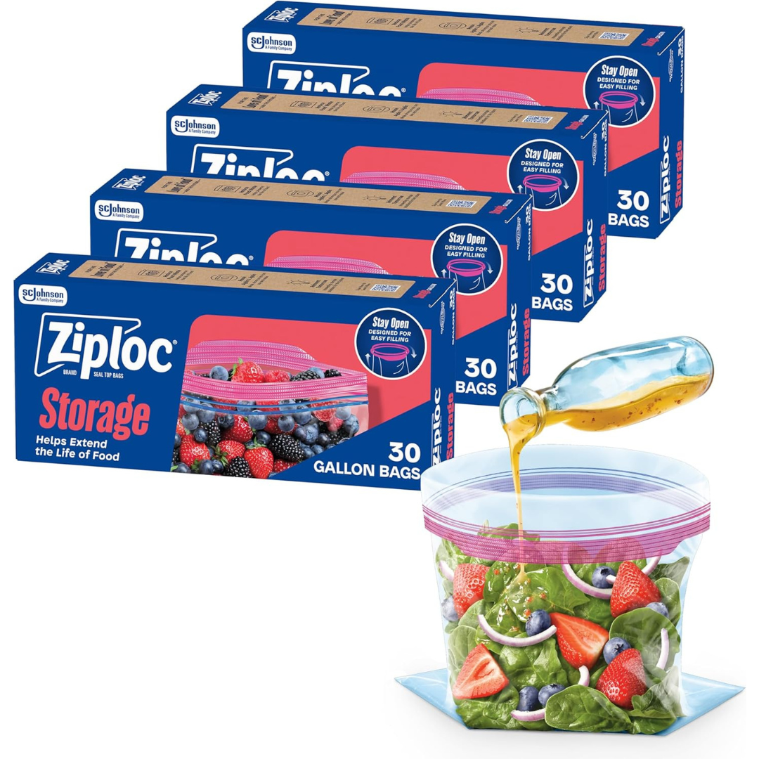 120-Count (4-Pk x 30-Ct) Ziploc Gallon Storage Bags