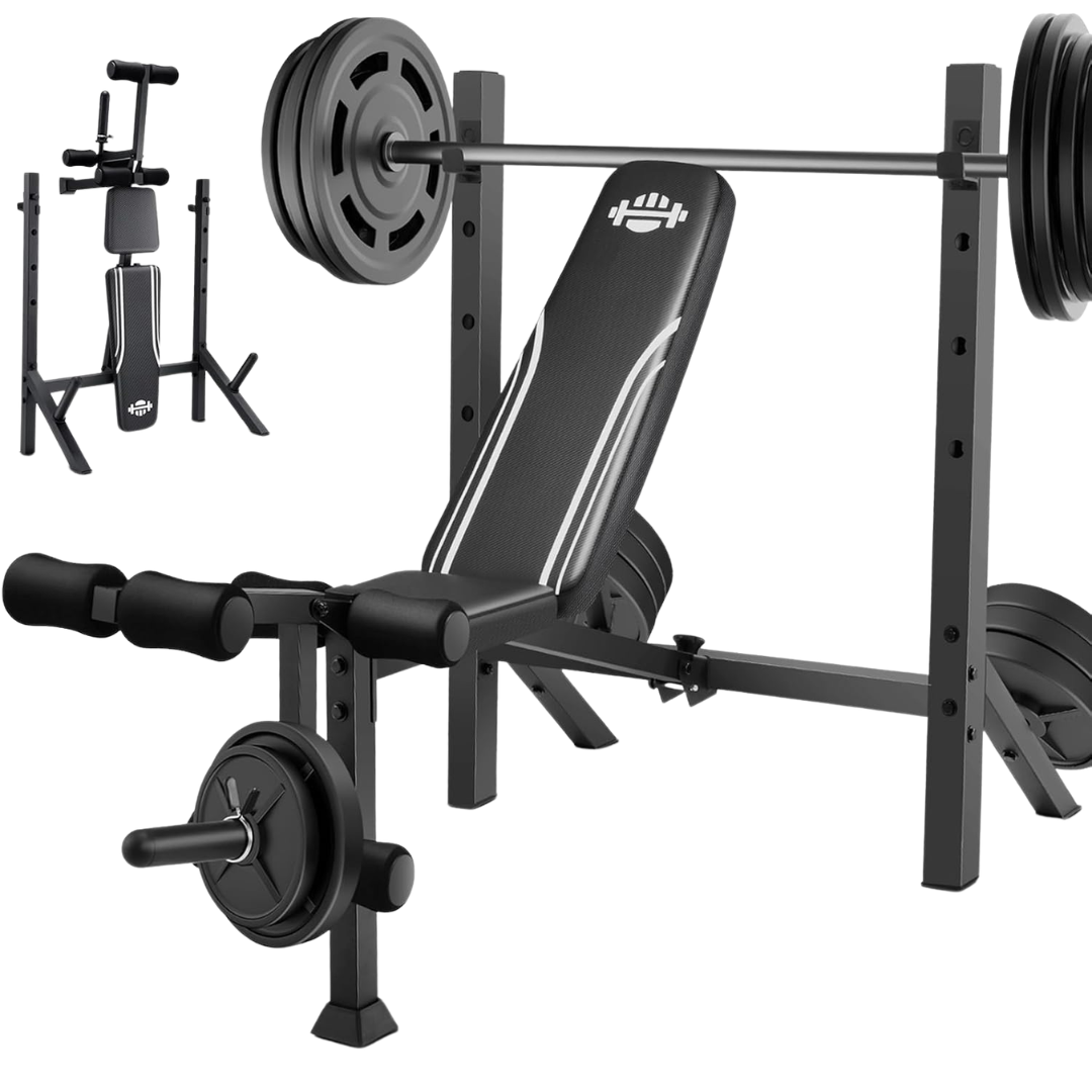 900LB Capacity Adjustable Weight Bench Set With Squat Rack