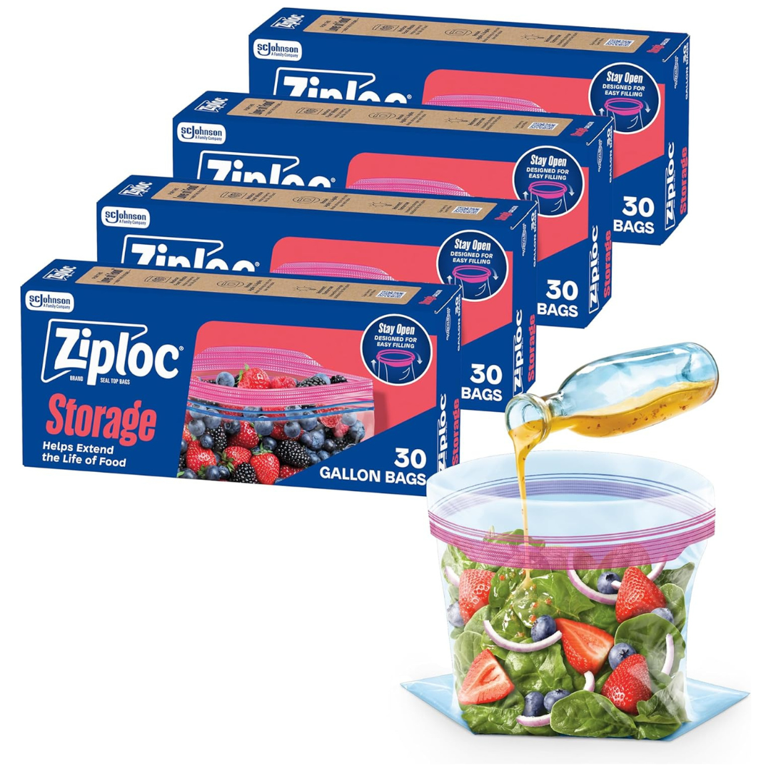 120-Count (4-Pk x 30-Ct) Ziploc Gallon Storage Bags