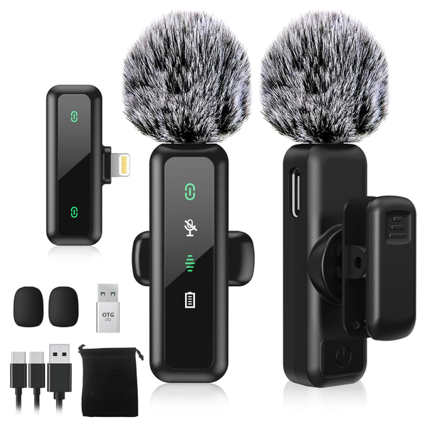2-Pack Wireless Lavalier Microphone With Lightning Port