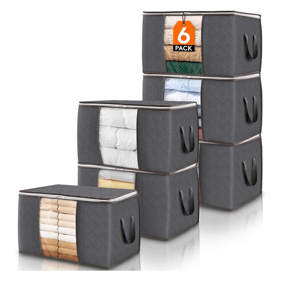6-Pack Foldable Clothes Storage Bins With Lids