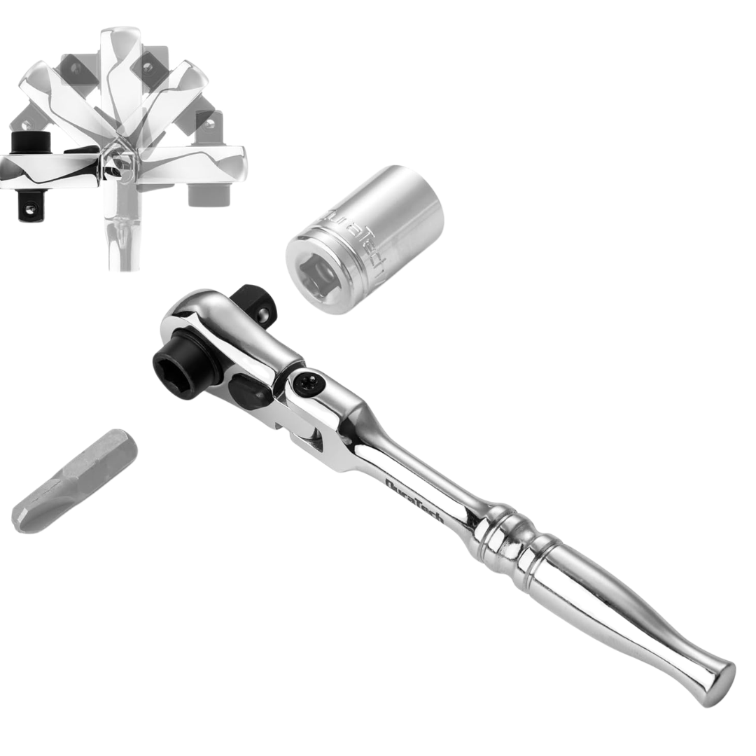 DuraTech 1/4" Drive Ratchet Handle W/ 2-in-1 Flex Head Socket & Bit Driver
