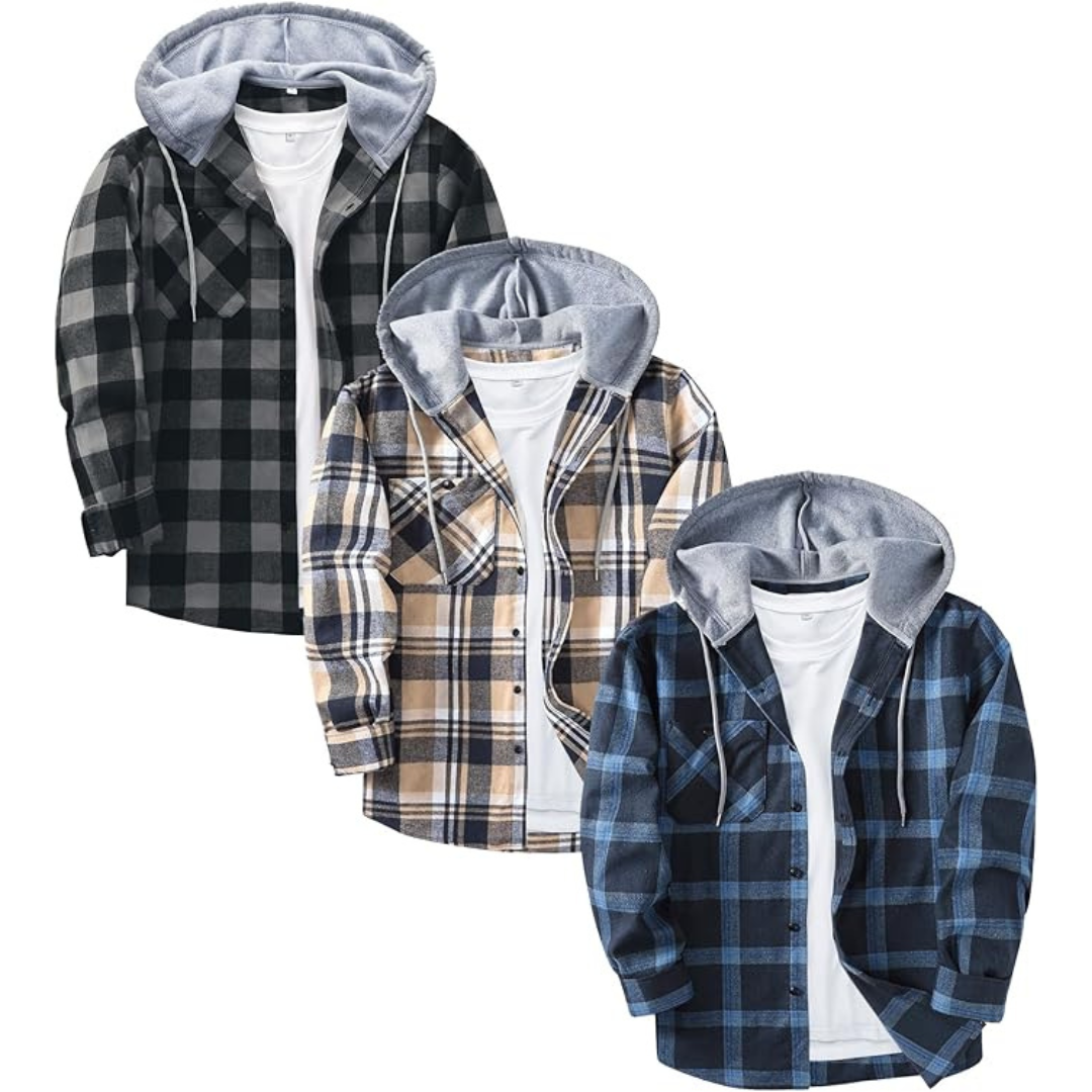 3-Pack Men's Vintage Plaid Flannel Hoodie Shirts (Various)