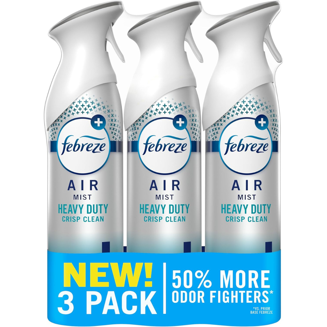 3-Pack 8.1oz Febreze Air Mist Heavy Duty Crisp Clean Air Freshener Spray