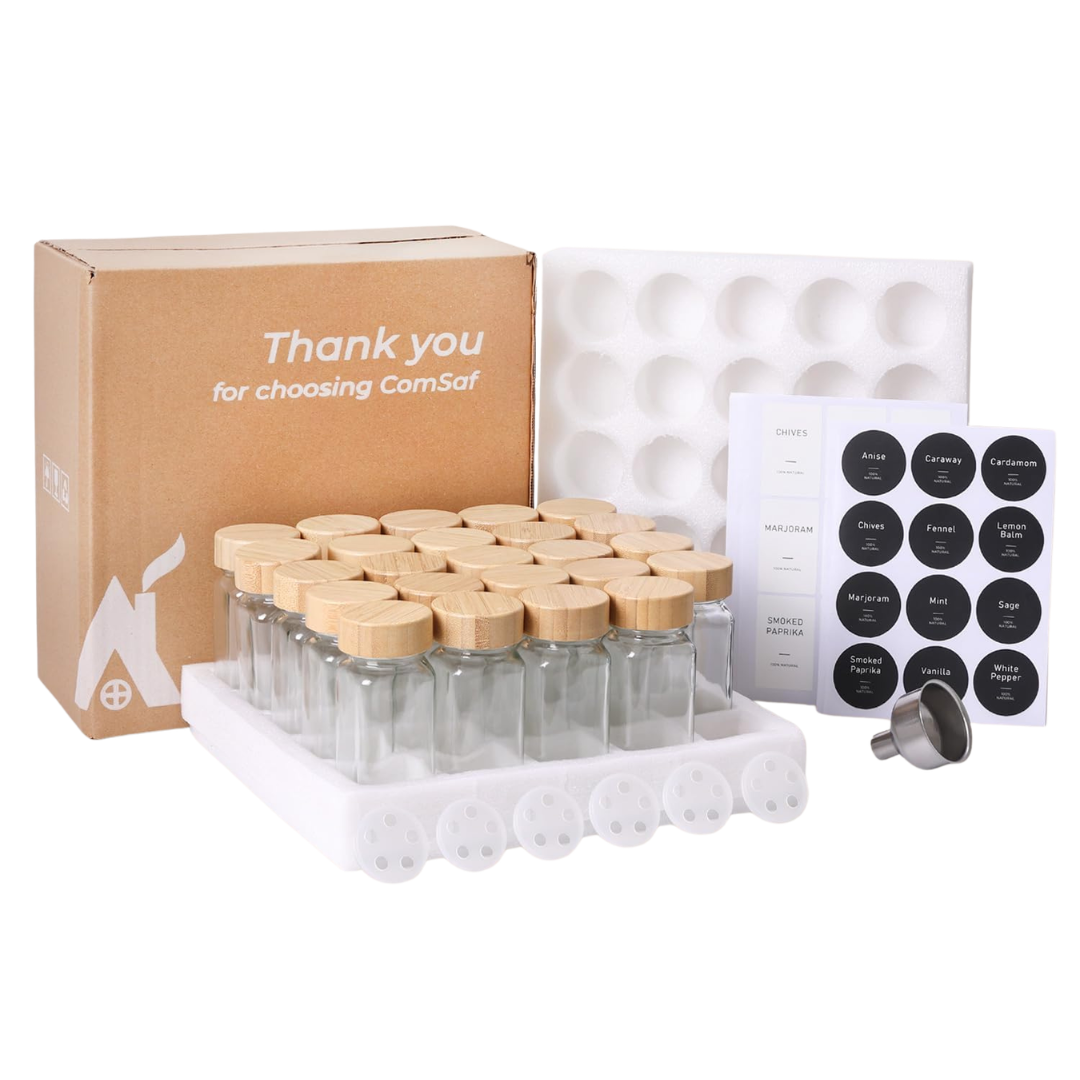 24-Piece Spice Jars With Bamboo Lids And Metal Funnel