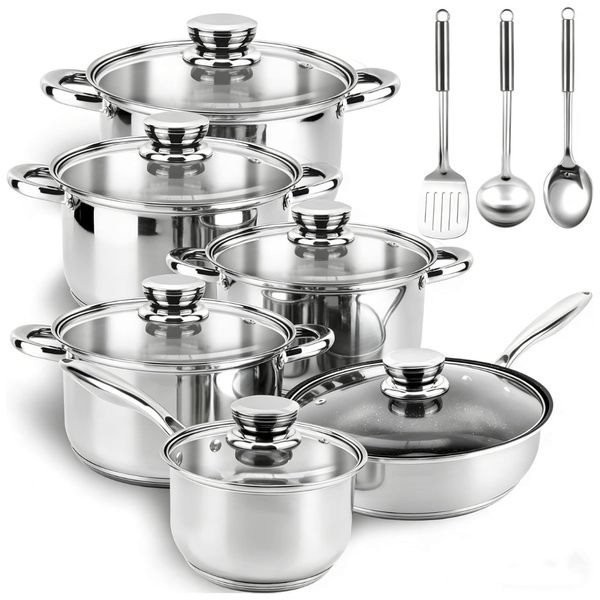 15-Piece Colourcoco Stainless Steel Cookware Set w/ Stay-Cool Handles