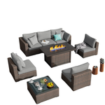 Gaildon 8 Piece Patio Furniture Set With Fire Pit Table