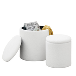 Set Of 2 Round Boucle Storage Ottoman Foot Stools
