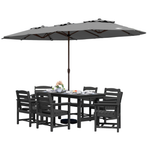 8-Piece Dining Sets With 15ft Umbrella, Table And 6 Chairs