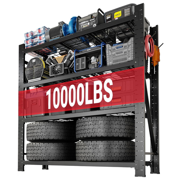 10000LBS Fleximounts 4-Tier Industrial Shelving Unit With 4 Hooks