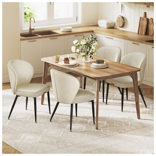 Set Of 4 Upholstered Kitchen Dining Chairs (Cream White)