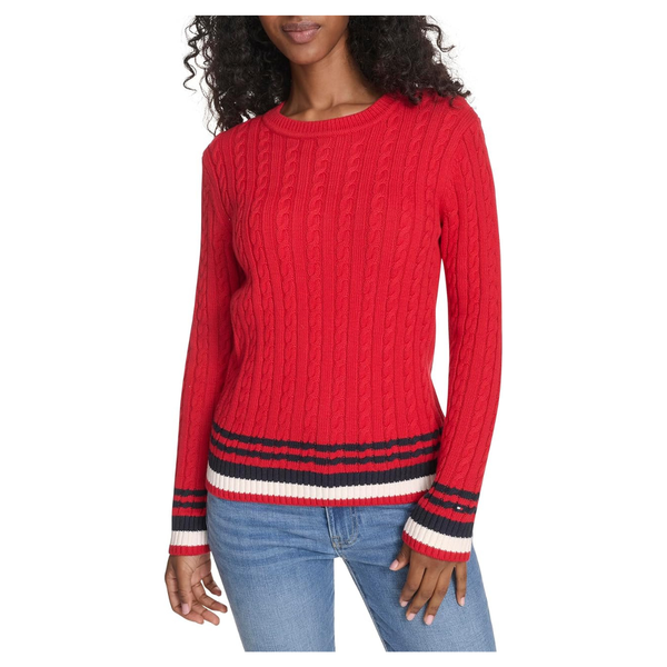 Tommy Hilfiger Women's Sportswear Cotton Crewneck Cable Sweater