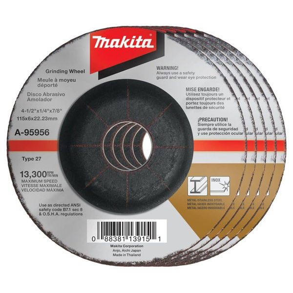 5-Pack Makita A-95956-5 4-1/2" x 1/4" x 7/8" INOX Grinding Wheel