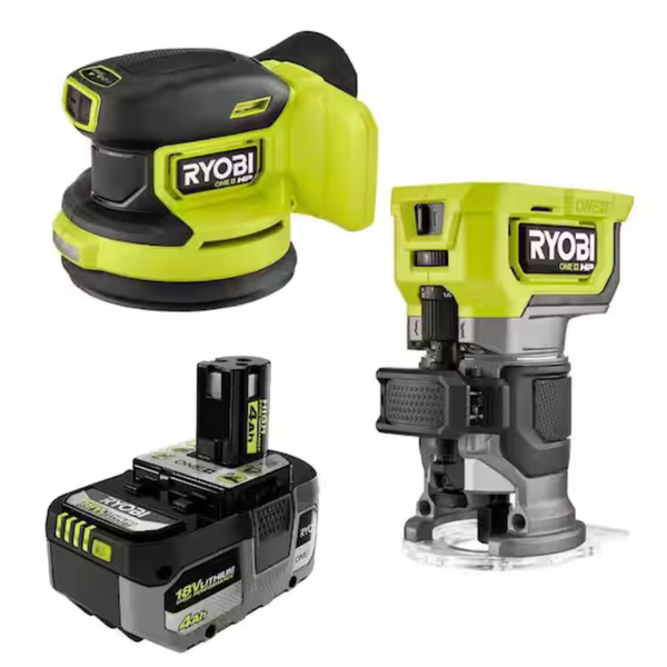 Ryobi ONE+ HP 18V Brushless Router & 5" Random Orbit Sander W/ 4Ah Battery