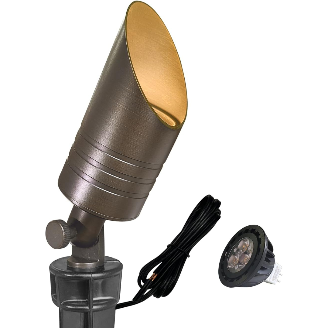 MALORY Brass 12V AC/DC Low Voltage LED Landscape Spotlight