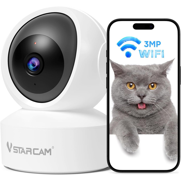 2K 3MP 360deg. Pan/Tilt Security Camera W/ Night Vision & 2 Way Audio