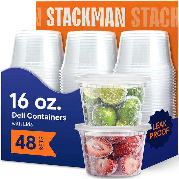 48-Pack 16-Oz Stack Man Deli Containers With Lids