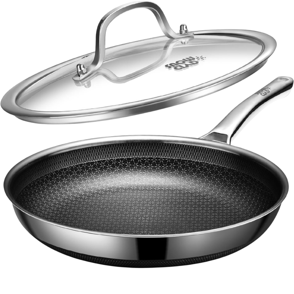 12" Non Stick Stainless Steel Frying Pan With Lid